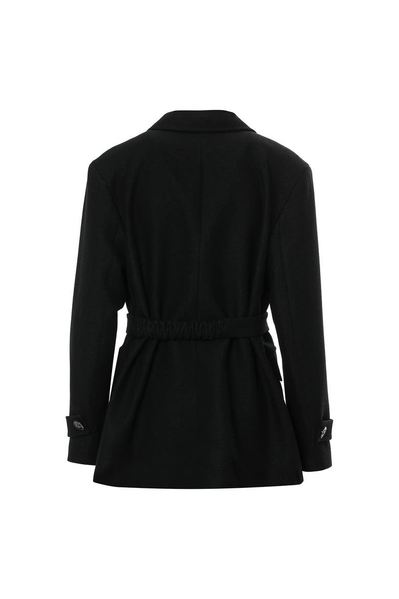 Double-Breasted Belted Wool Blend Jacket in Black, Alternate, color, Brown