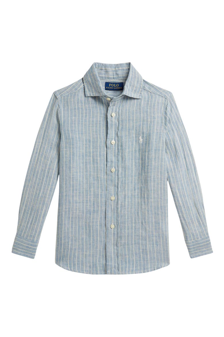 Kids' Stripe Linen Button-Up Shirt, Main, color, BLUE