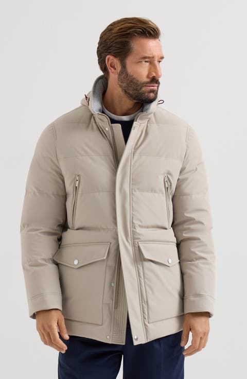 Stretch Bonded Nylon Down Parka With Detachable Hood