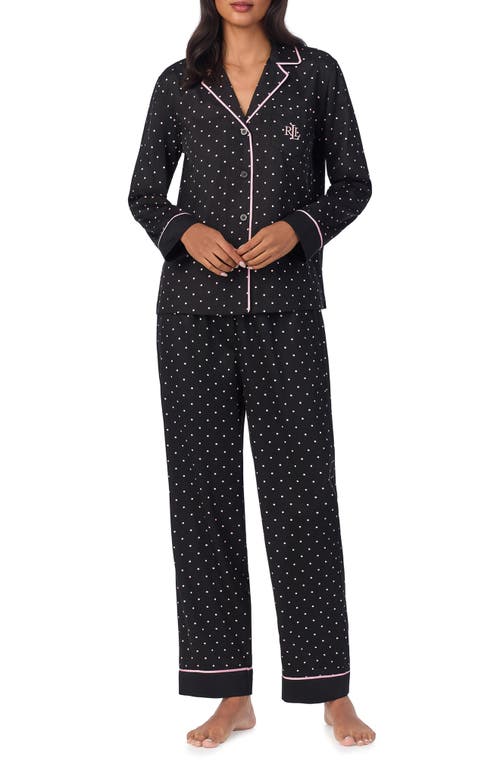 Ralph Lauren Women's Notched-collar Pajama Set In Black Dot