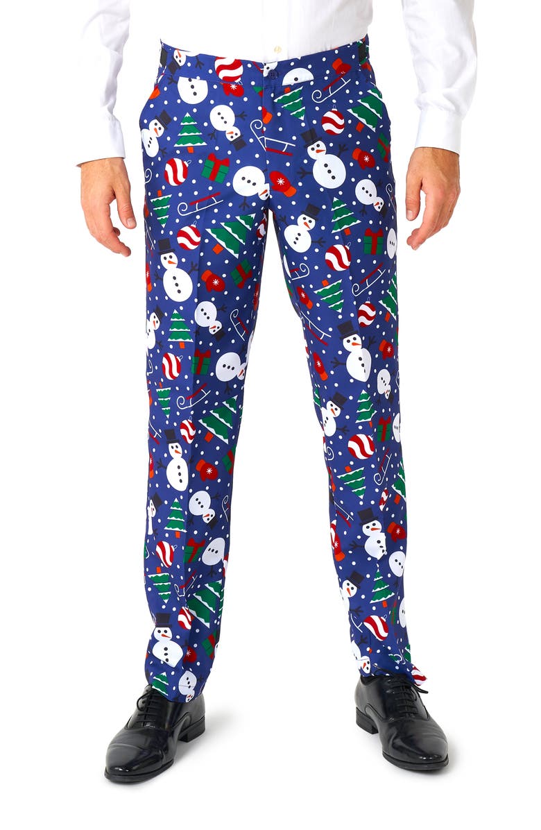 OppoSuits Christmas Snowman Trim Fit Suit & Tie, Alternate, color, Blue