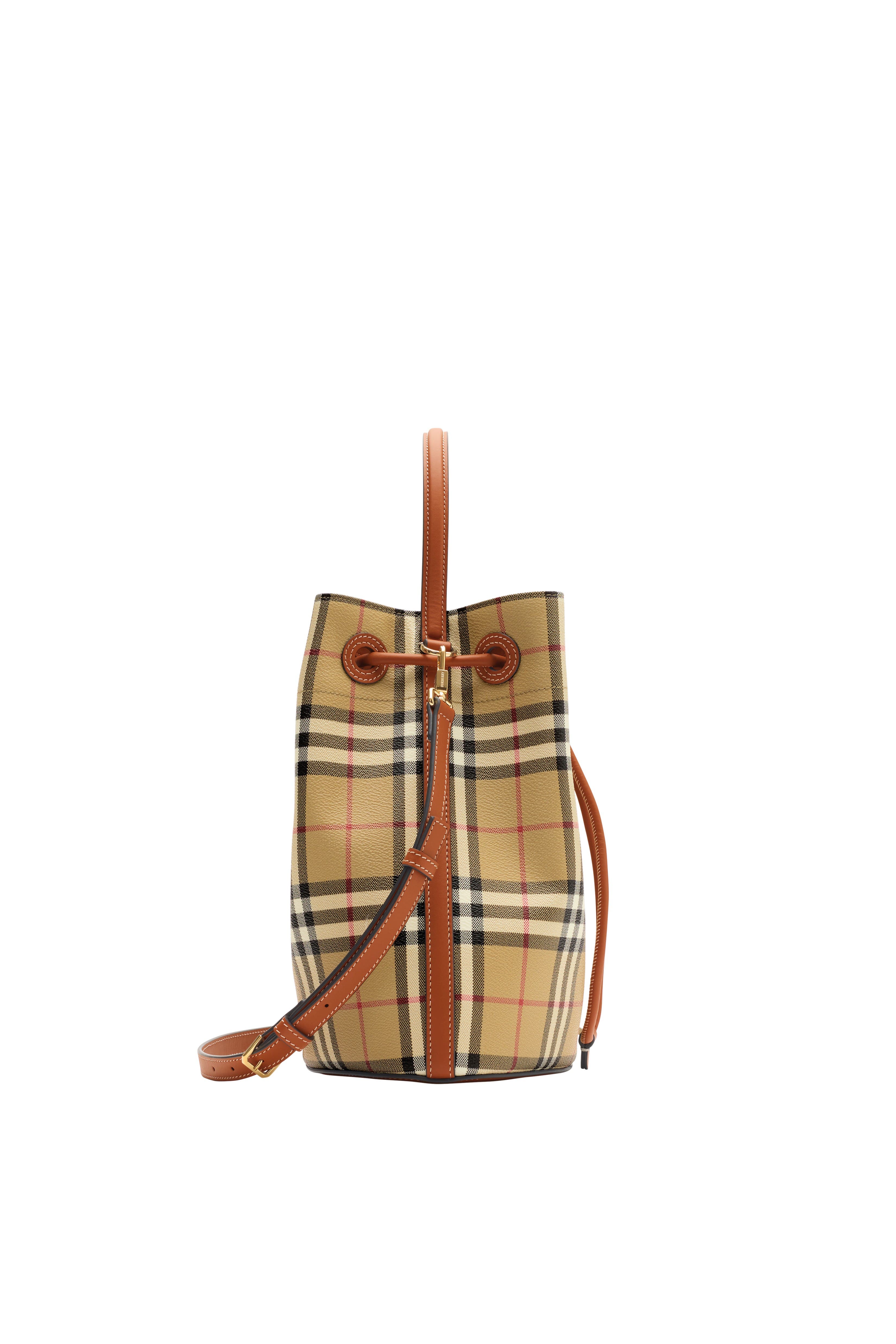 Burberry Small Check Bucket Bag, Alternate, color, Archive Beige/Briar Brown
