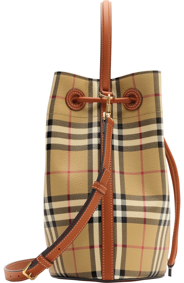 Burberry Small Check Bucket Bag, Alternate, color, Archive Beige/Briar Brown