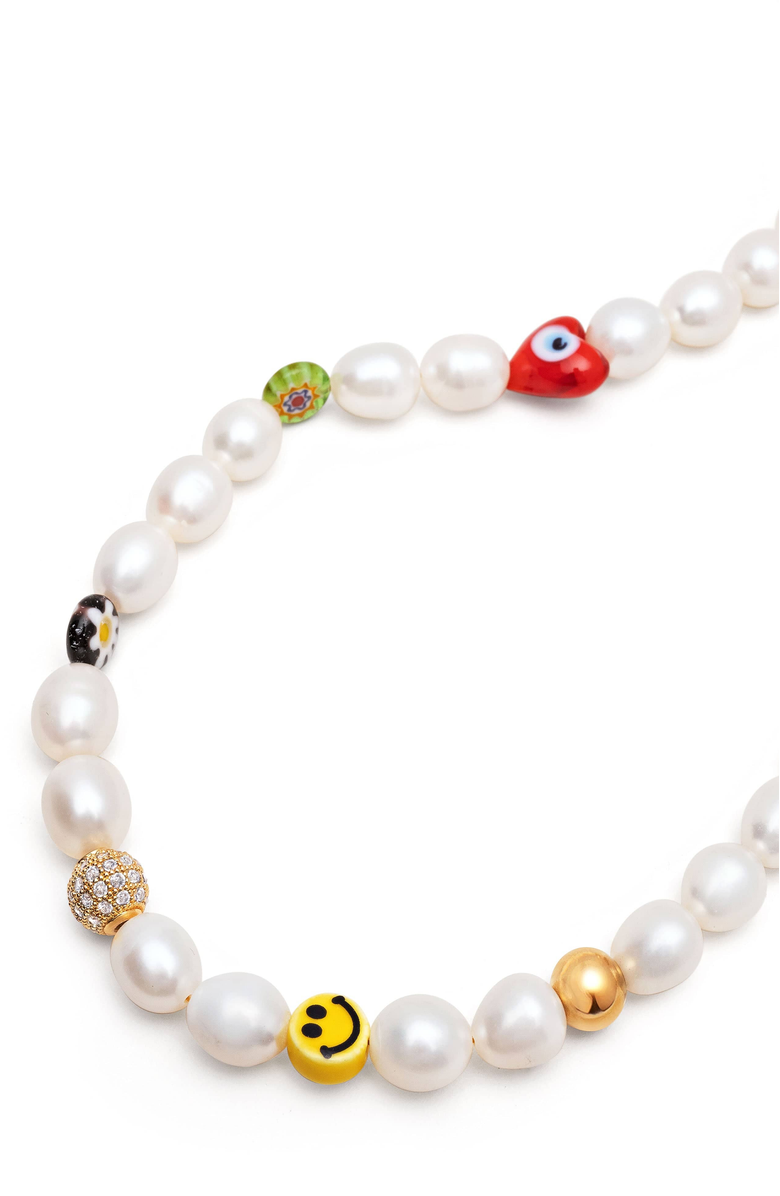 Nialaya Smiley Face Pearl Necklace, Alternate, color, White