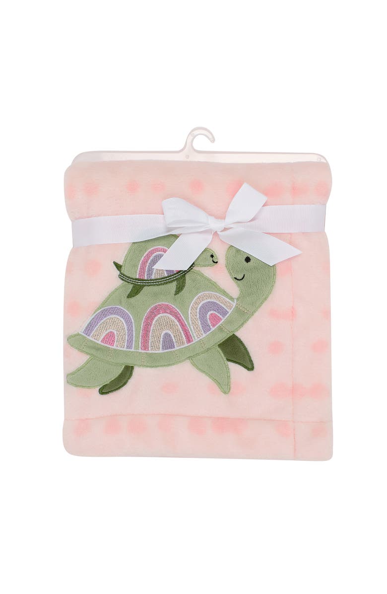 Lambs & Ivy Sea Dreams Cozy Fleece Turtle Applique Baby Blanket, Alternate, color, Pink