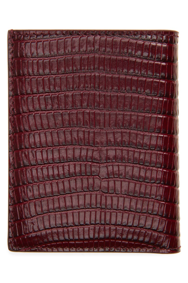 Lizard Embossed T-Line Folding Card Holder, Alternate, color, RAP RUBY RED
