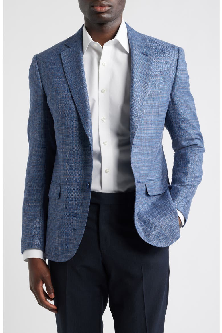 Slub Blue Mélange Wool & Silk Blend Sport Coat, Alternate, color, BLUE