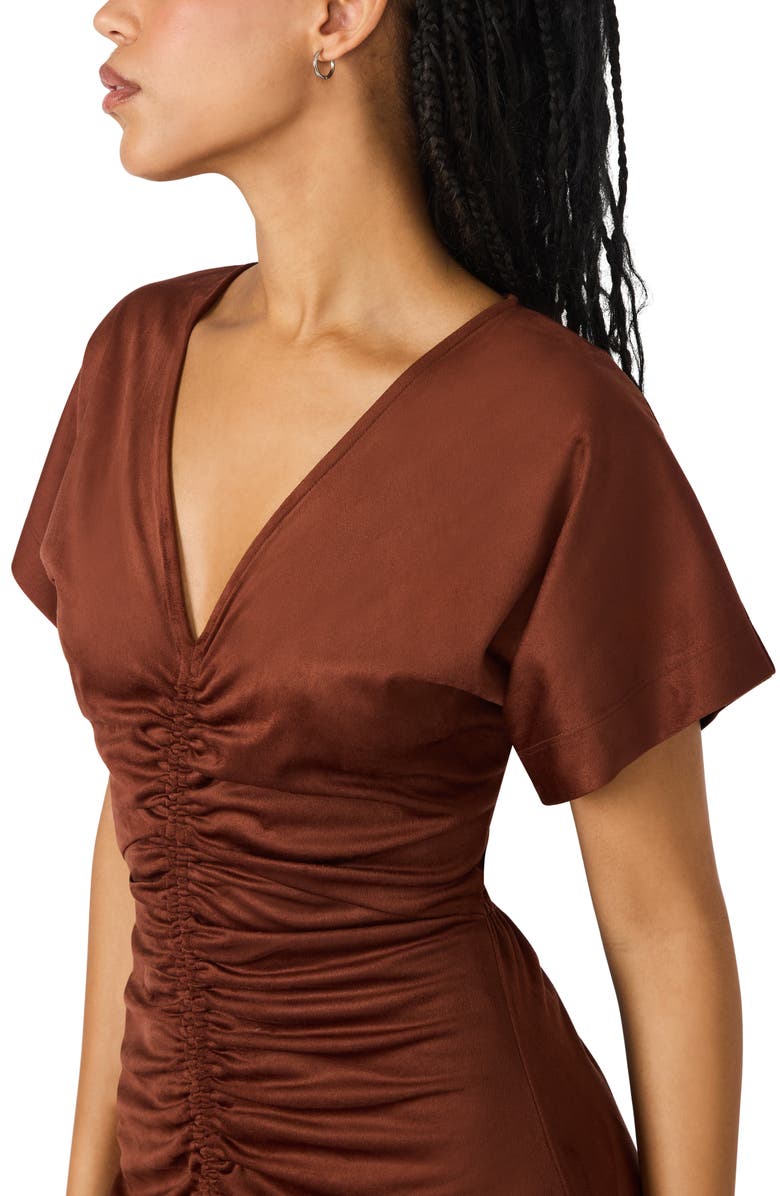 Steve Madden Aimee Ruched Short Sleeve Dress, Alternate, color, Dark Fig