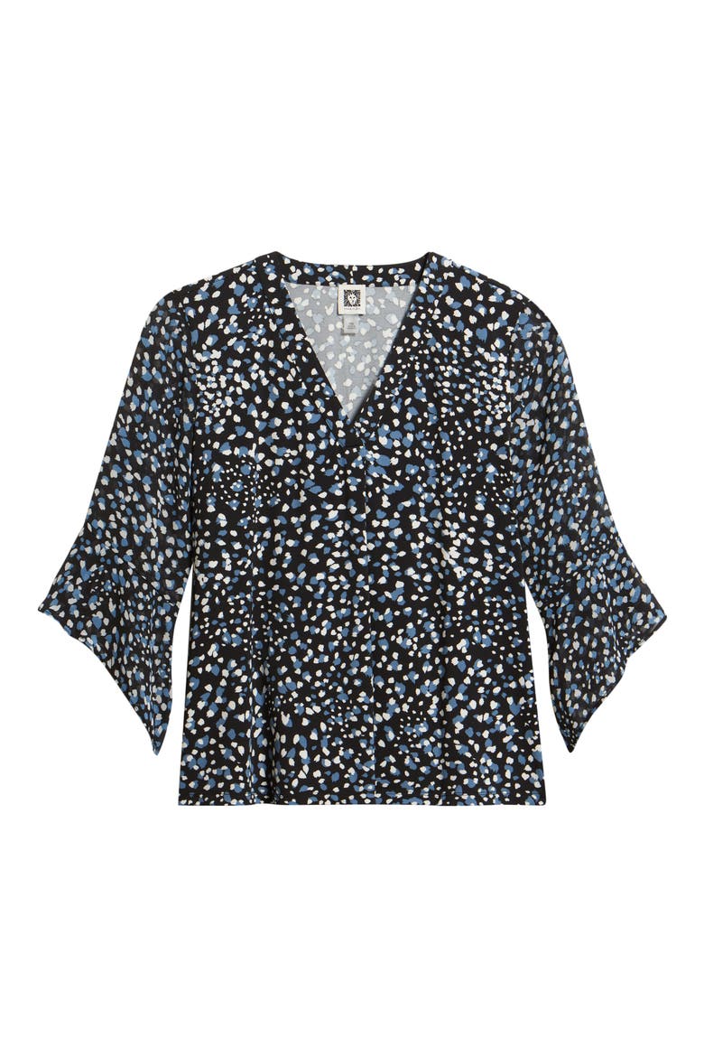 Print Mixed Media Split Neck Top, Alternate, color, ANNE BLACK/ DUTCH BLUE MULTI