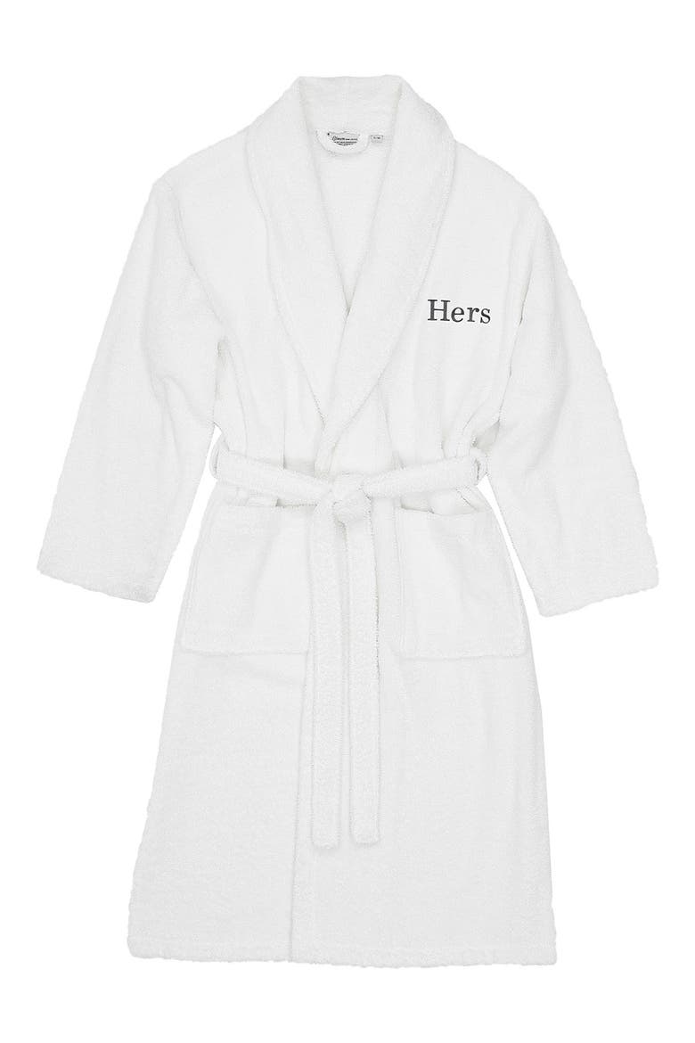 Embroidered 'Hers' Terry Bathrobe, Alternate, color, WHITE