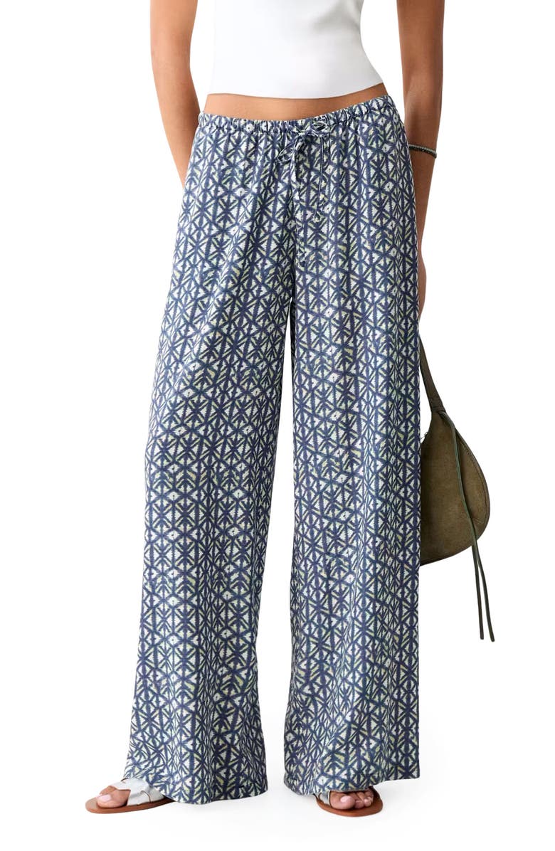 MANGO TEEN Geo Print Wide Leg Pants, Main, color, Navy