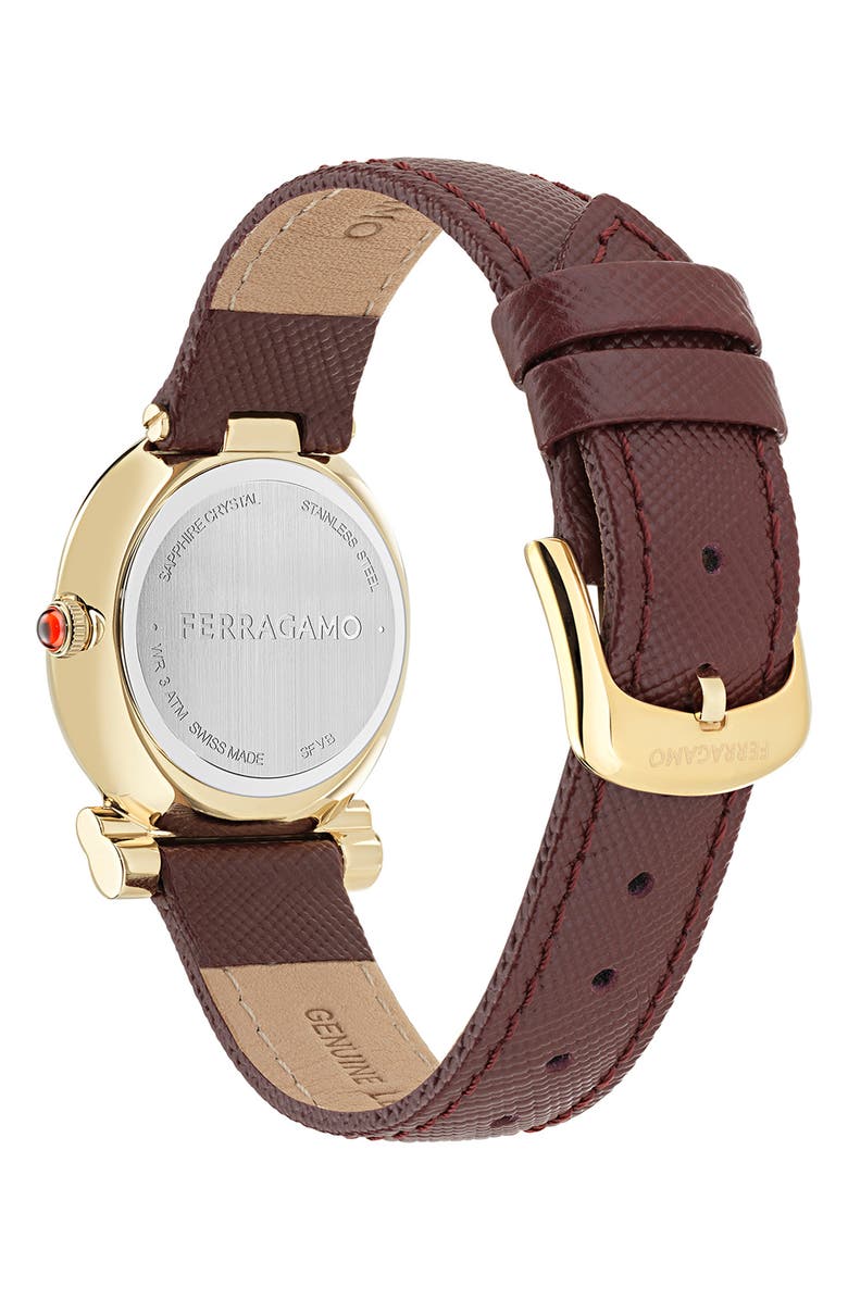 FERRAGAMO Gancini Twisted Leather Strap Watch, 28mm, Alternate, color, Ip Yellow Gold
