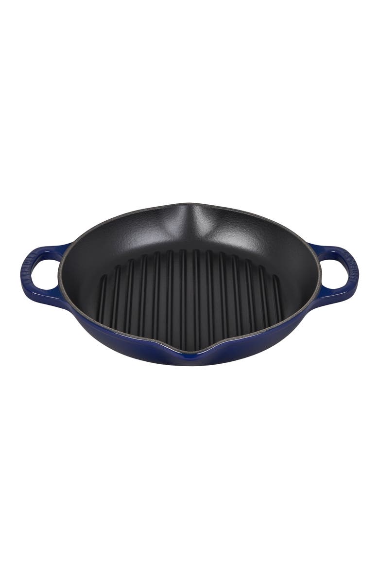 9.5-Inch Deep Round Enamel Cast Iron Grill Pan, Main, color, INDIGO