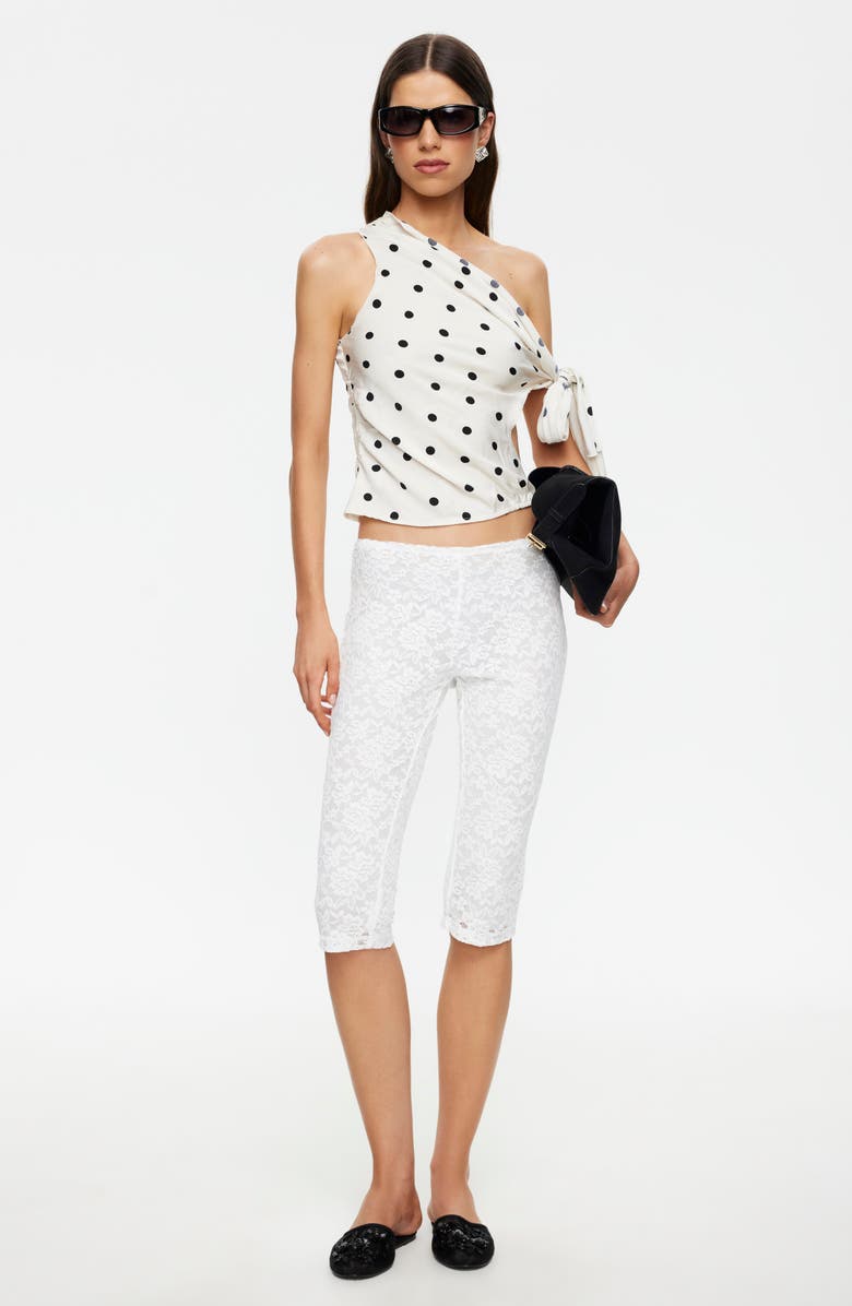 LIONESS Revival Polka Dot Cutout Tie Off the Shoulder Top, Alternate, color, Cream Polka