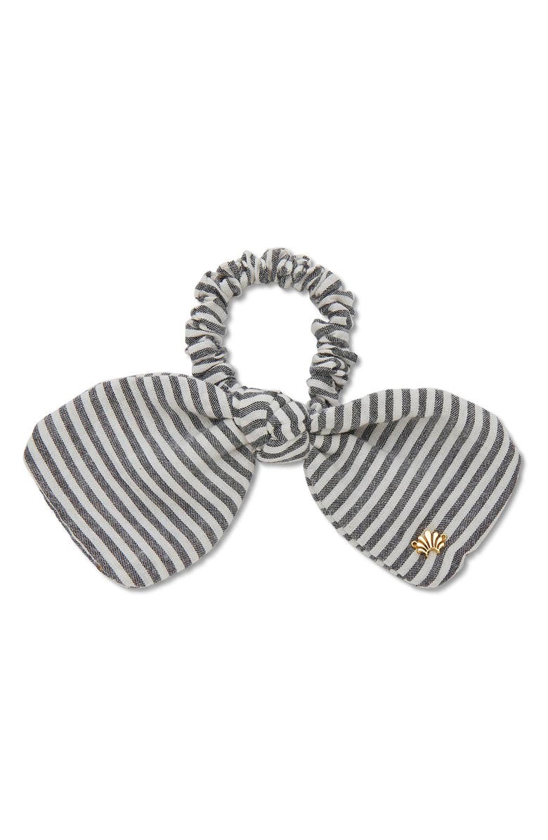 Lele Sadoughi Penny Seersucker Bow Scrunchie, Main, color, Jet