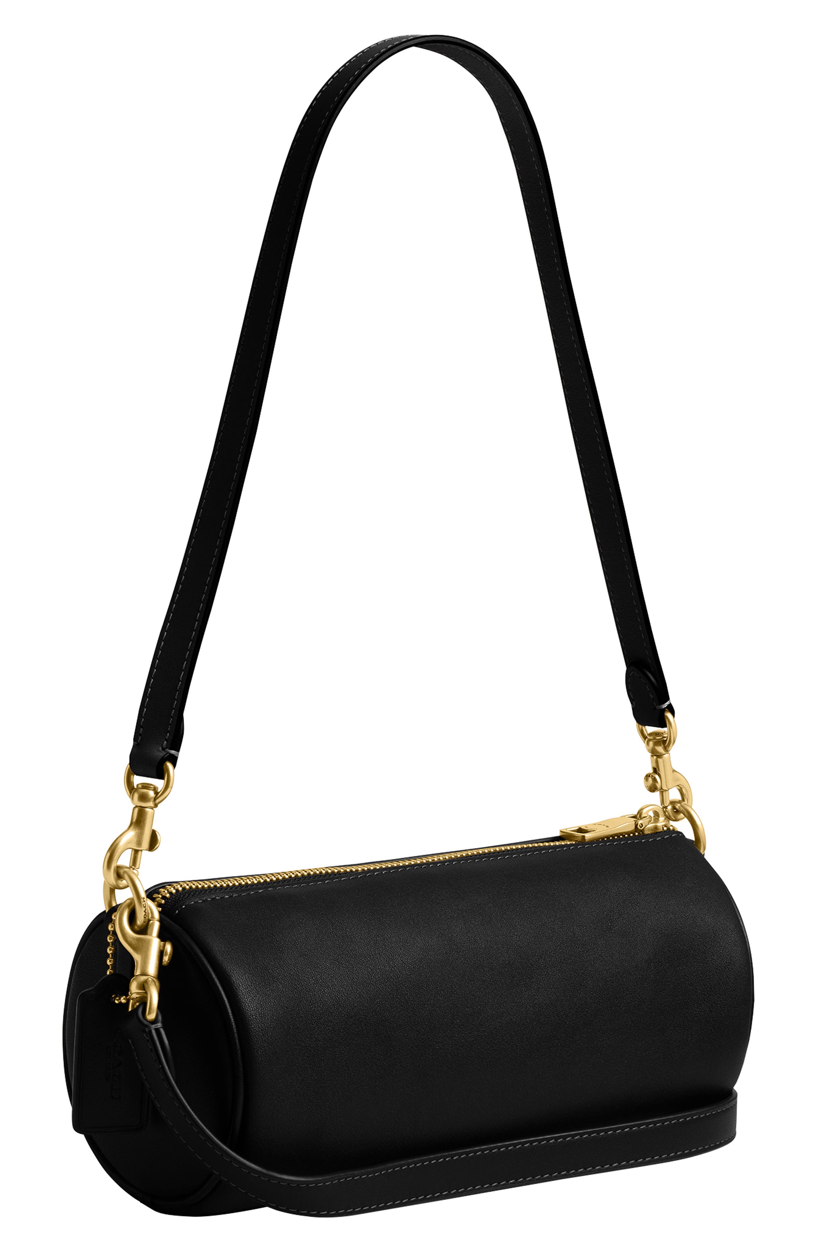 COACH Leather Barrel Bag, Alternate, color, Black