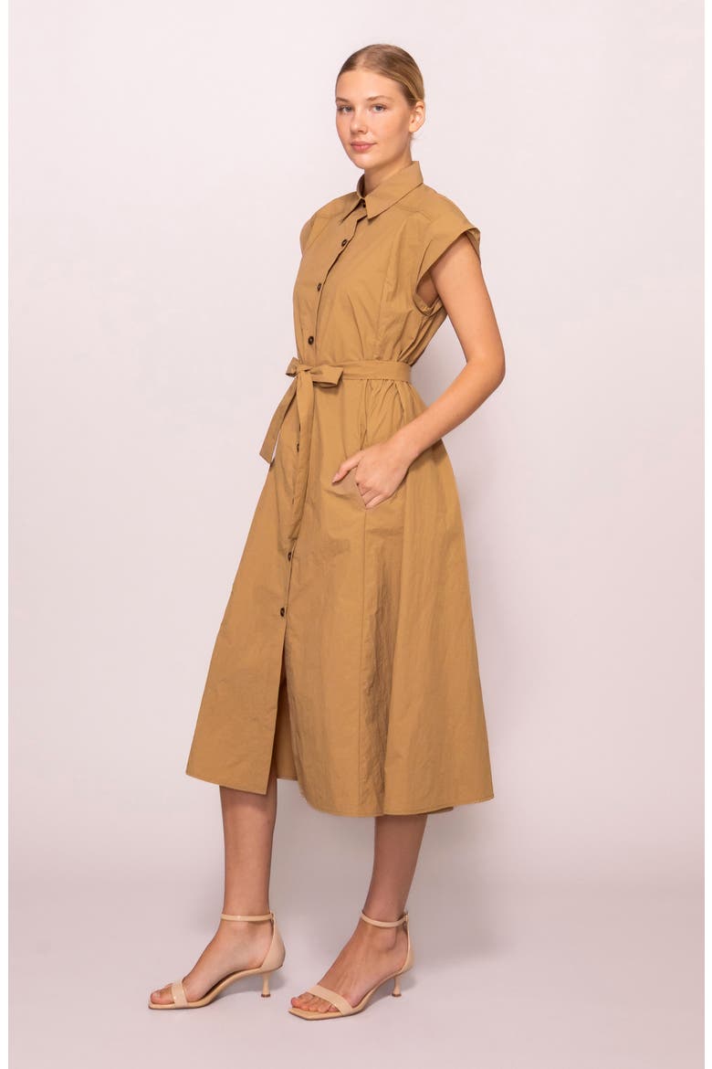 Cap Sleeve Midi Shirtdress, Alternate, color, TAN