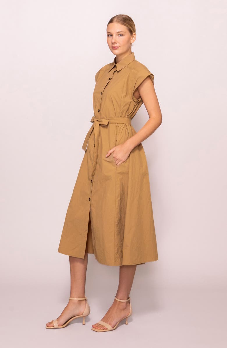 MELLODAY Cap Sleeve Midi Shirtdress, Alternate, color, Tan