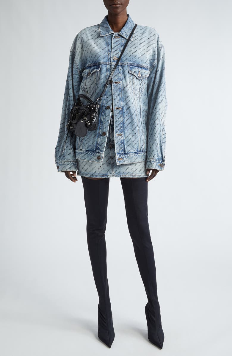 Balenciaga Logo Print Oversize Denim Jacket, Alternate, color, 