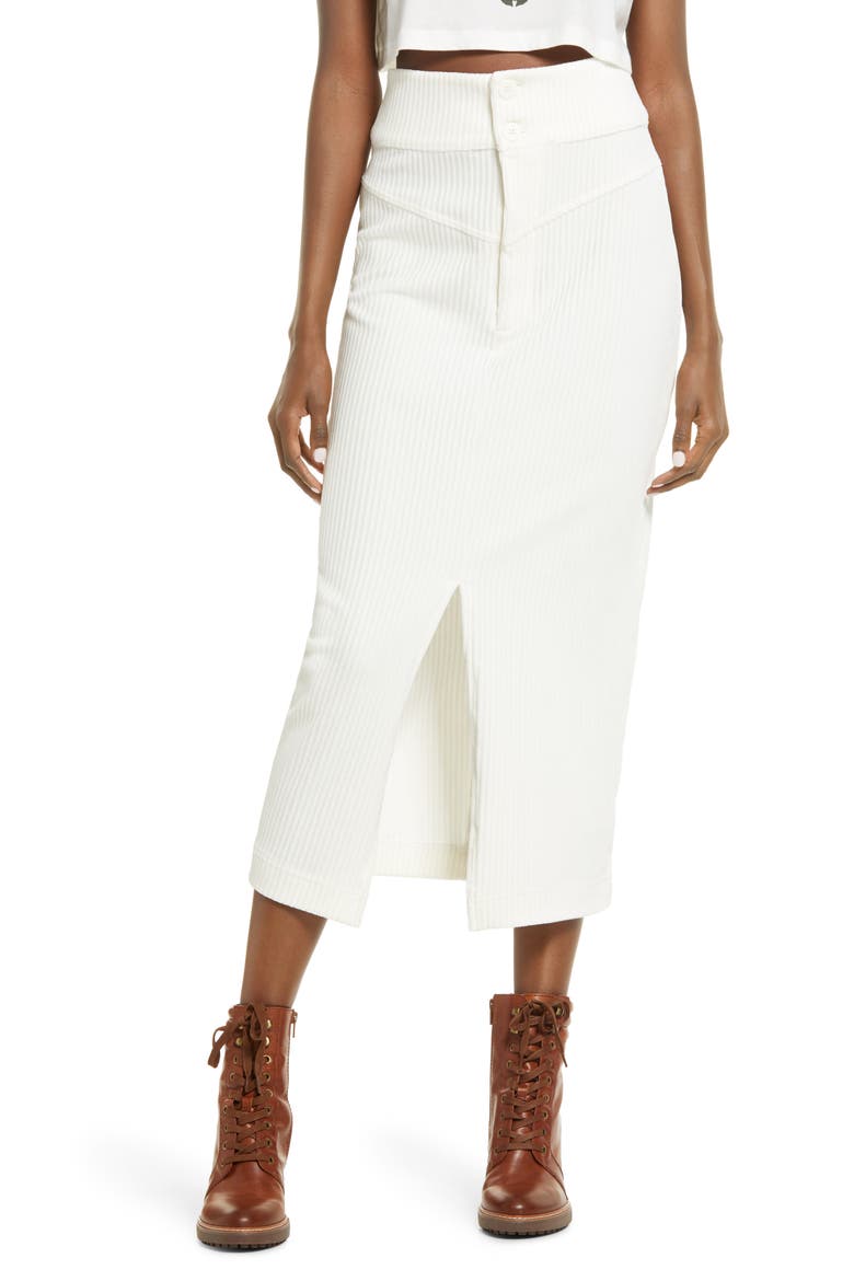 Ribbed Midi Pencil Skirt, Main, color, CREAM