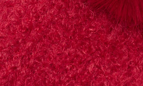 Nanette Lepore Faux Shearling Beanie With Faux Fur Pompom In Red