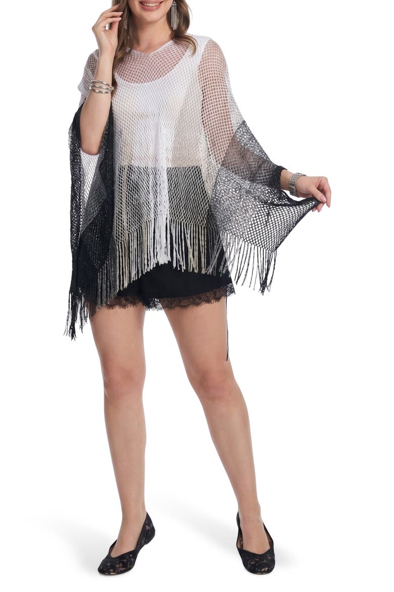 Crochet Fringe Poncho, Main, color, SILVER