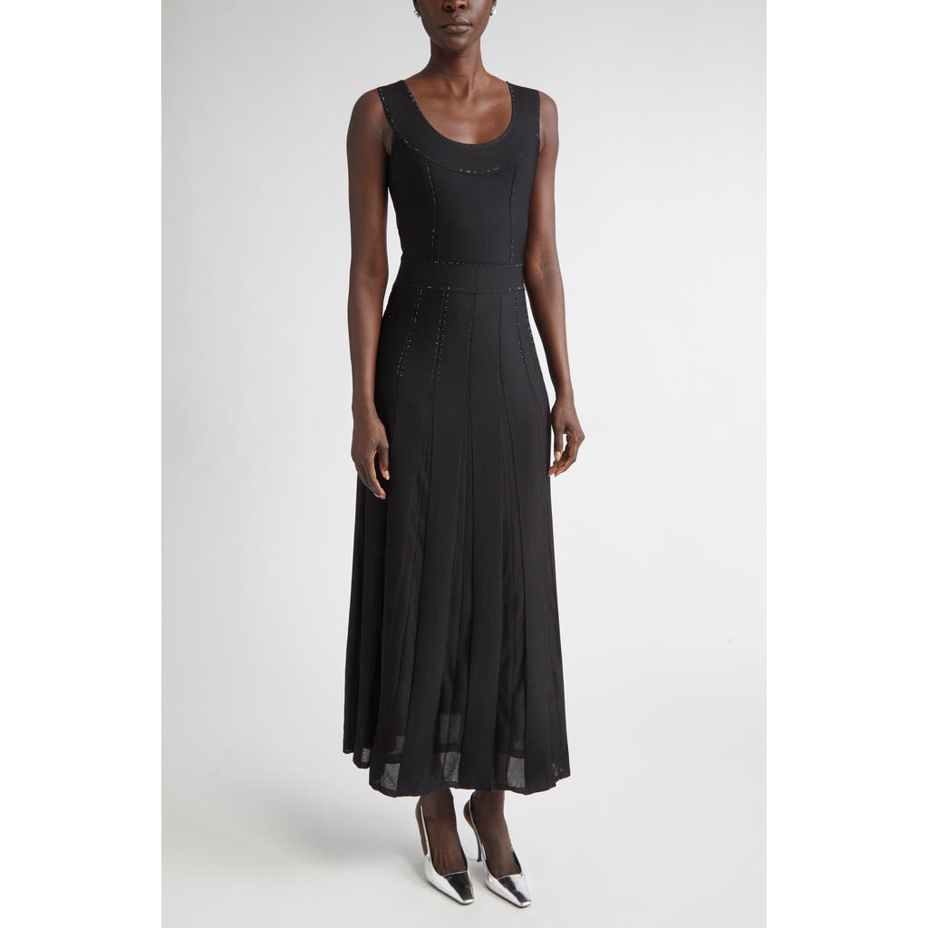 St John St. John Crystal Embellished Pleated Piqué Gown In Black