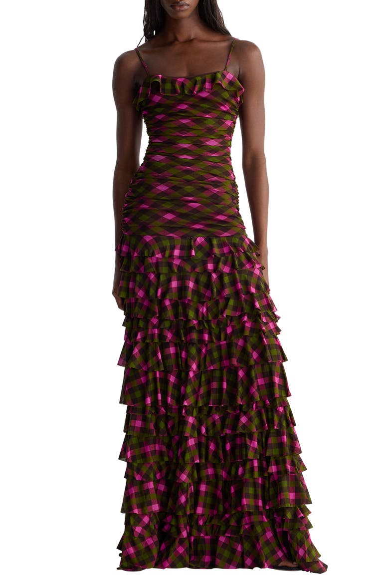 Primrose Ruched Tiered Gown, Main, color, HIGHLAND FLING MINI SOIL