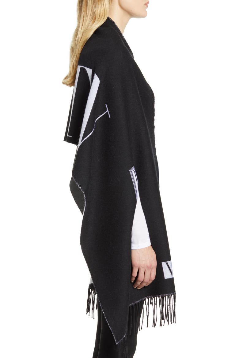 Valentino Jacquard Wool Cape Scarf, Alternate, color, NERO/ AVORIO