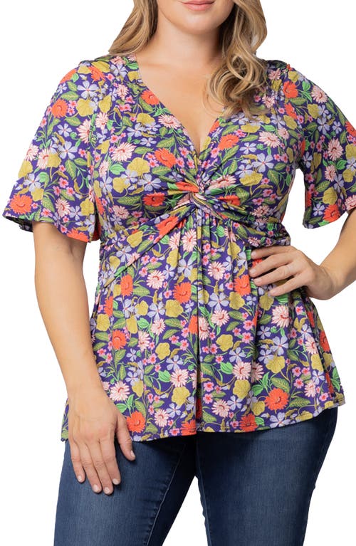 Kiyonna Abby Twist Front Top In Vibrant Garden Print