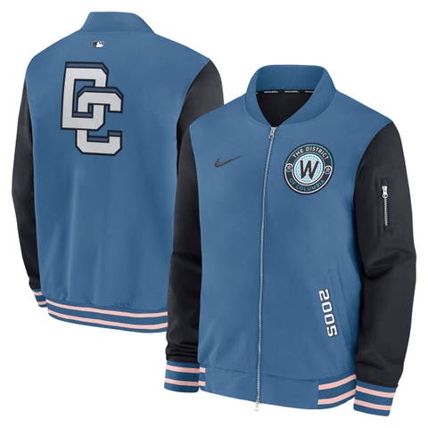 Men
s Nike Blue Washington Nationals 2025 City Connect Authentic Collection Full-Zip Dugout Bomber Jacket