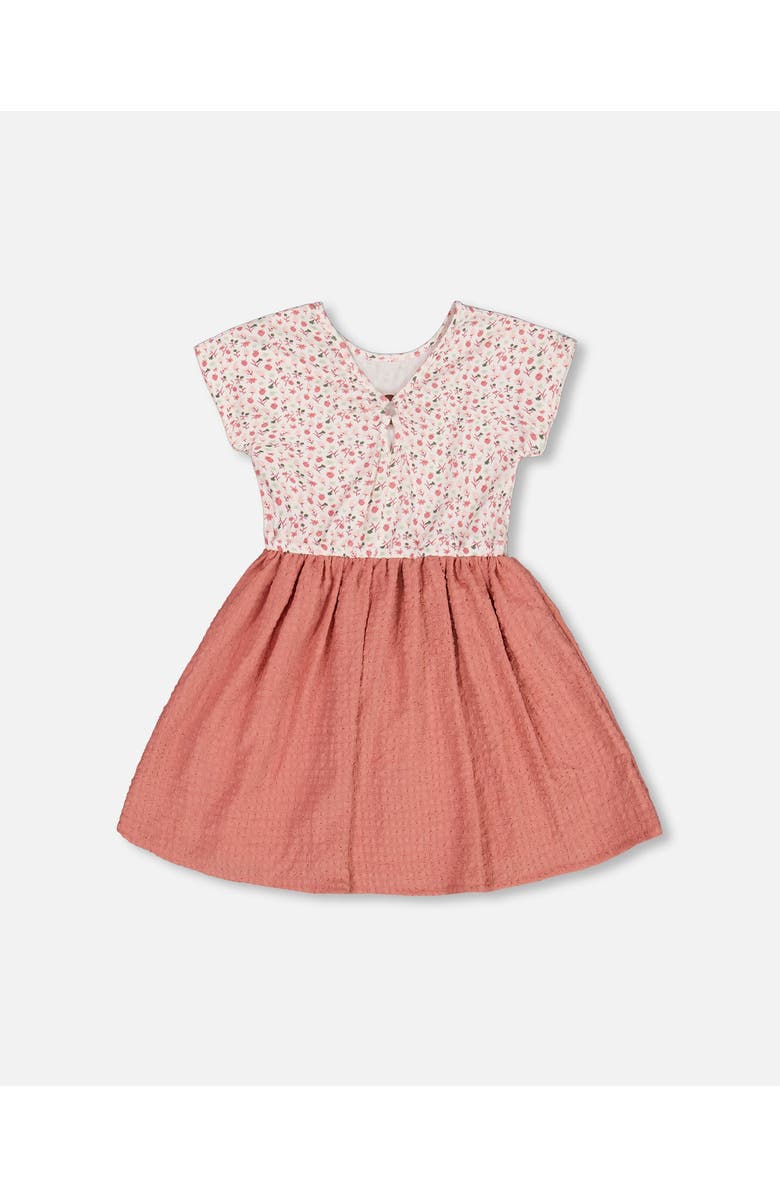 Deux par Deux Girl's Bi-Material Dress With Printed Top Small Flowers And Pink, Alternate, color, 