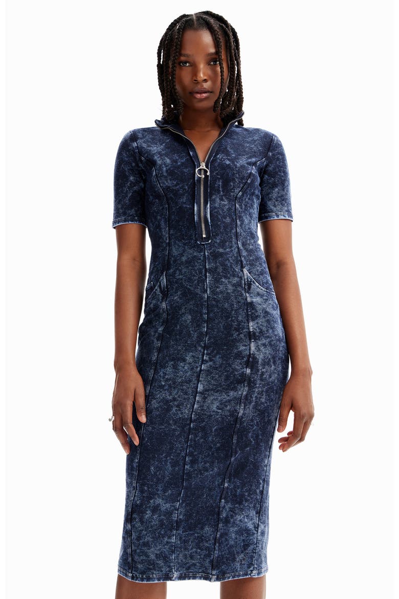 Zip-Up Denim Dress, Alternate, color, BLUE
