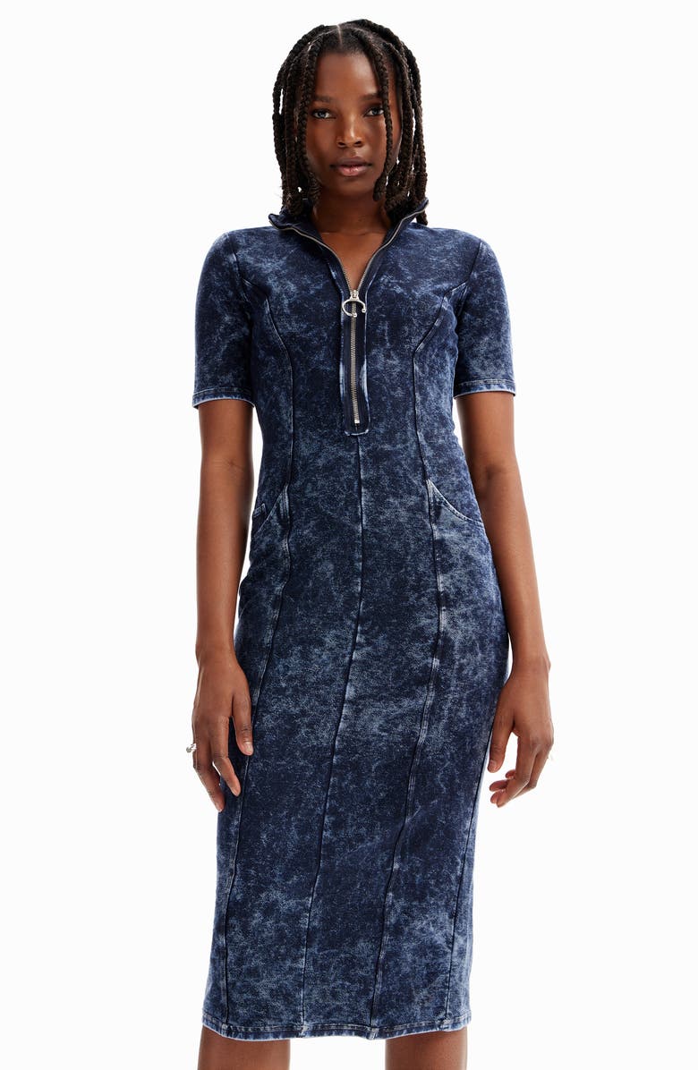 Desigual Zip-Up Denim Dress, Alternate, color, 
