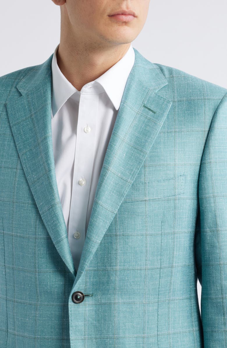 Canali Siena Regular Fit Green Windowpane Check Cashmere & Linen Blend Sport Coat, Alternate, color, Bright Green