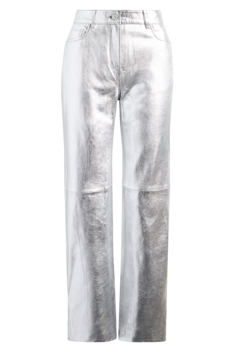 Saige Foil Leather Pants, Alternate, color, GUNMETAL