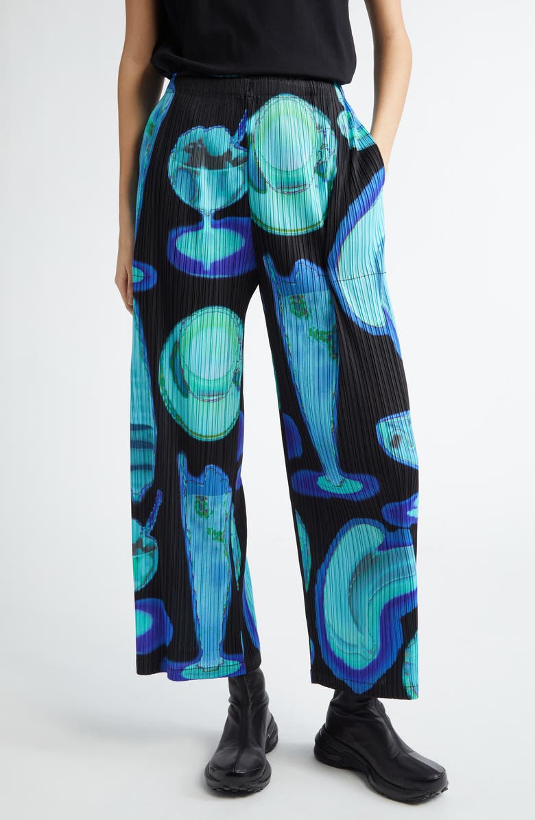 Pleats Please Issey Miyake Thermal Floods Print Pleated Pants, Main, color, Black