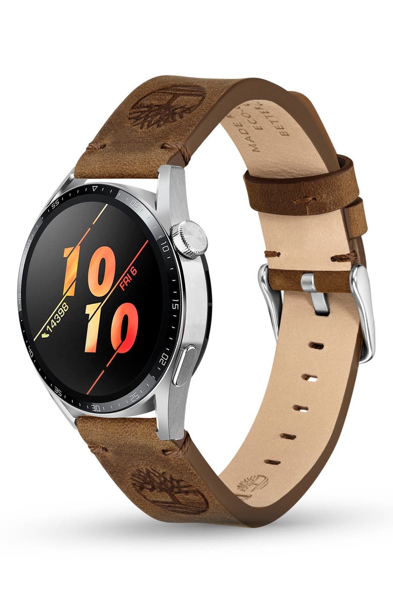 Timberland Leather 22mm Smart Watch Watchband, Alternate, color, Brown