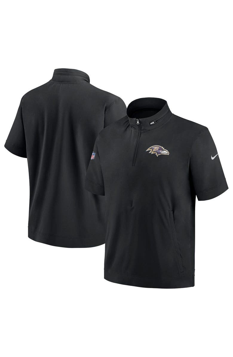 Nike Men's Nike Black Baltimore Ravens Sideline Coach Short Sleeve Hoodie Quarter-Zip Jacket, Main, color,