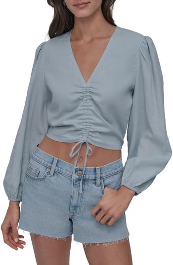 DKNY JEANS DKNY JEANS RUCHED DEEP V-NECK CROP TOP
