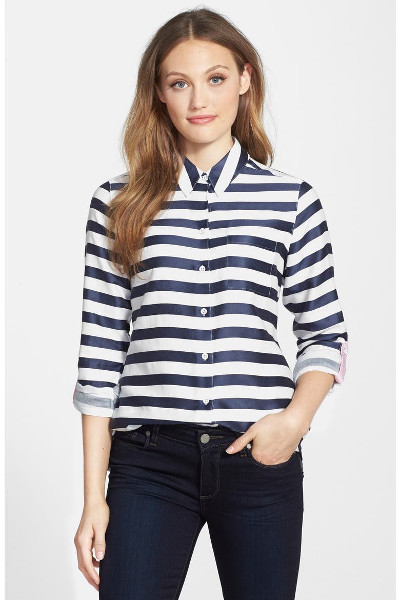 Horizontal Satin Stripe Shirt, Main, color, NAVY