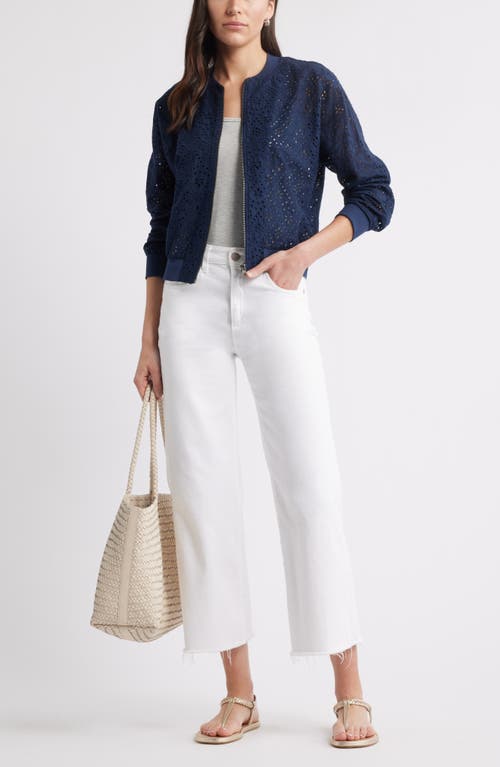 Caslonr Caslon(r) Embroidered Eyelet Cotton Zip-up Bomber Jacket