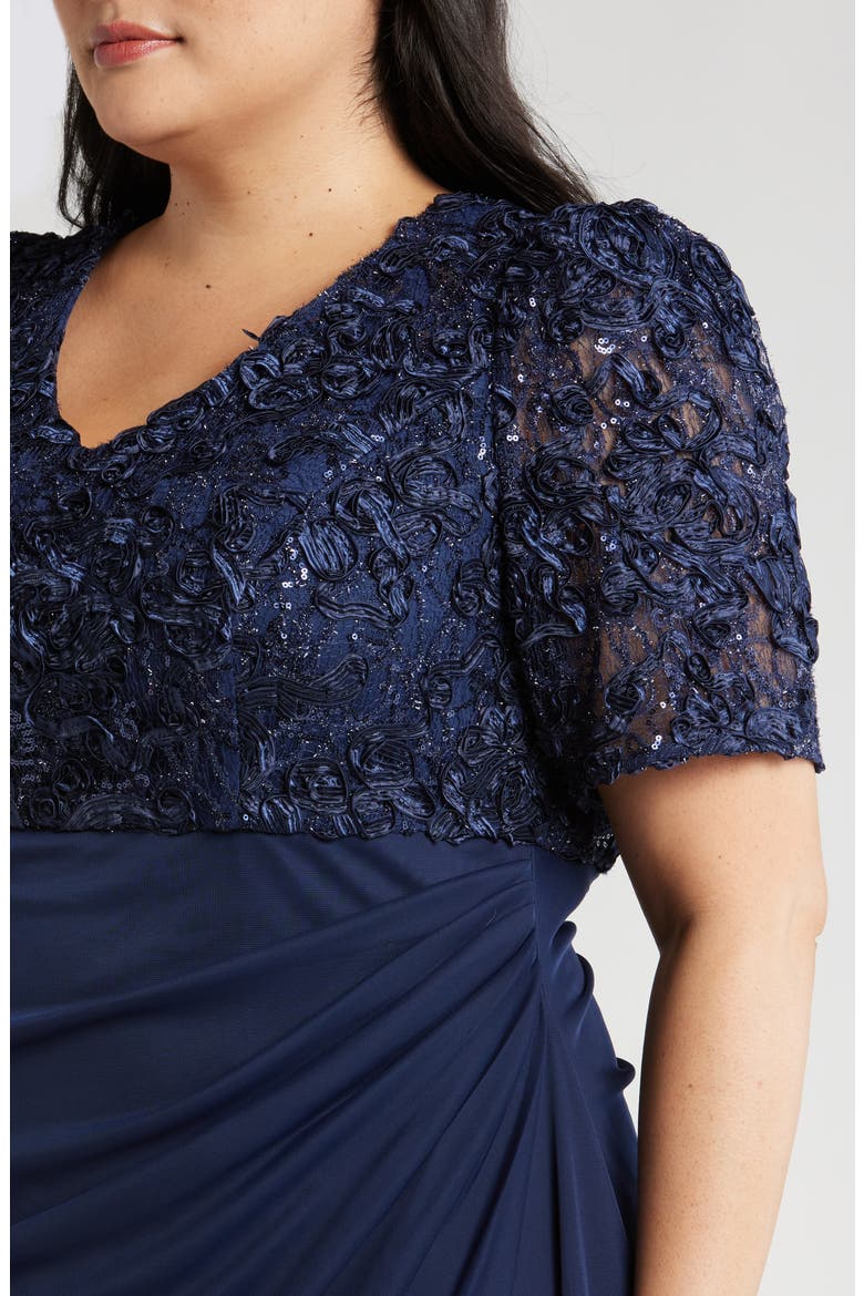Embellished Short Sleeve Empire Waist Gown, Alternate, color, NAVY