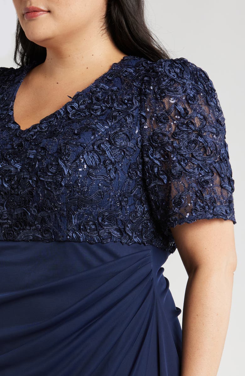 Alex Evenings Embellished Short Sleeve Empire Waist Gown, Alternate, color, Navy