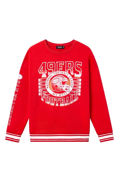 San Francisco 49ers Oversize Striped Rib Fleece Crewneck Sweatshirt