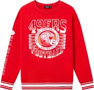 Junk Food San Francisco 49ers Oversize Striped Rib Fleece Crewneck Sweatshirt