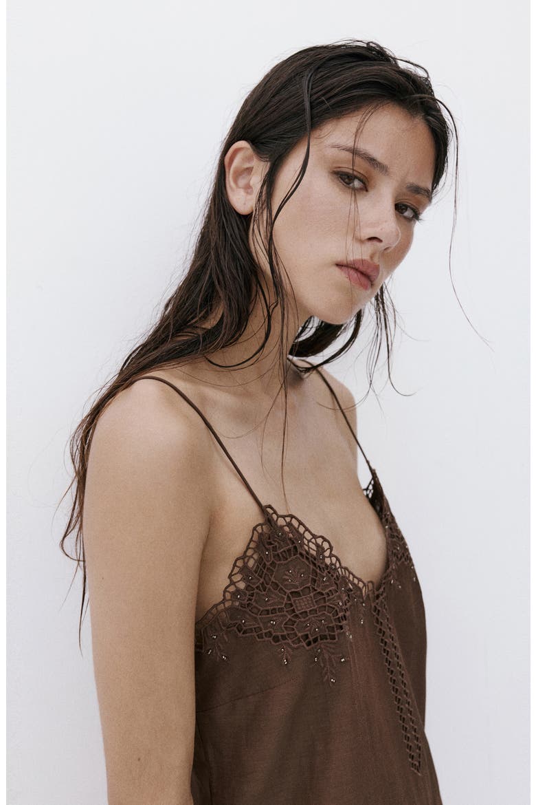 Zoe Cutwork Lace Detail Minidress, Alternate, color, CHOCOLATE