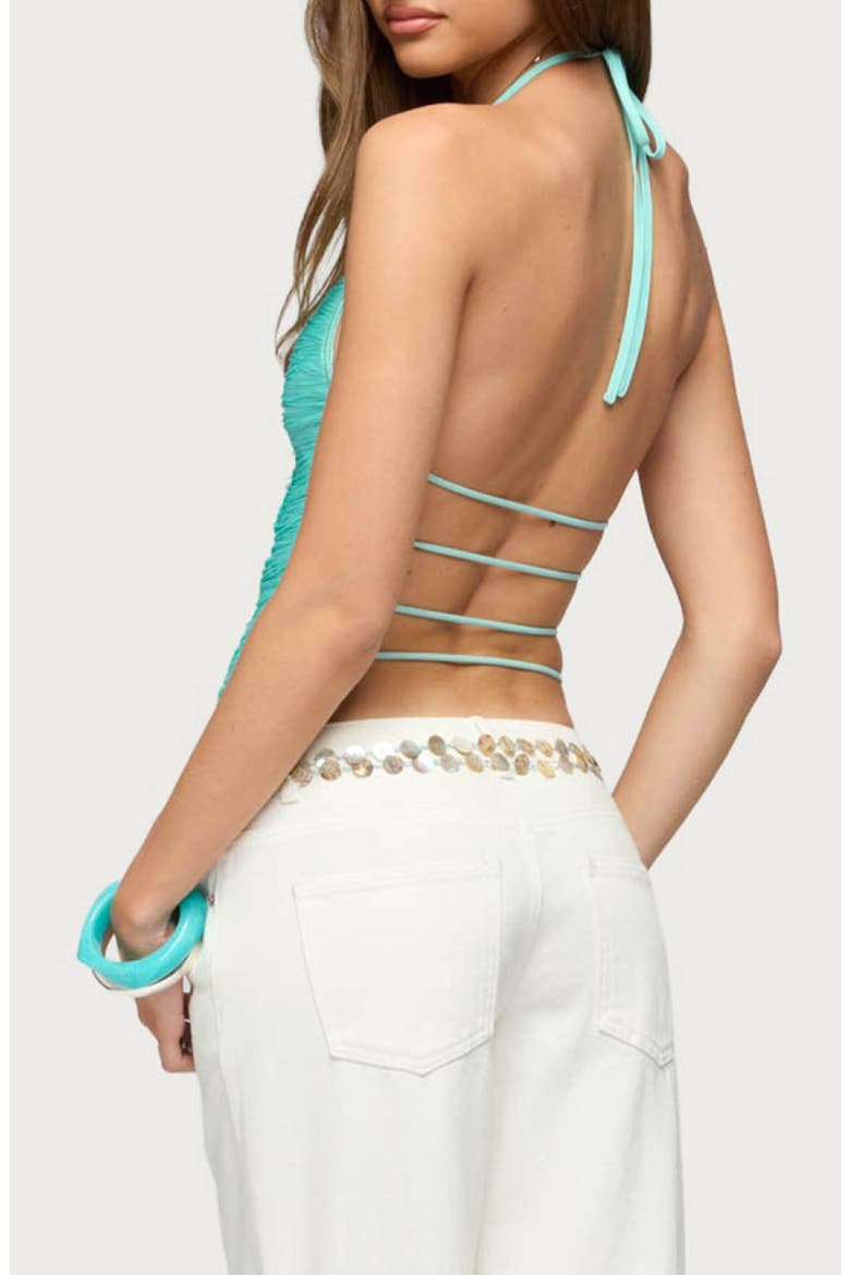 Bree Fringe Halter Top, Alternate, color, AQUA