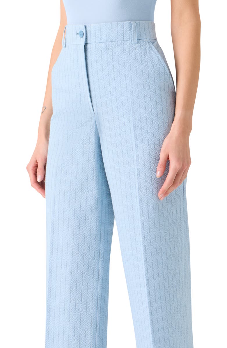 Akris punto Chiara High Waist Cotton Stretch Seersucker Crop Pants, Alternate, color, Sky-Dark Blue