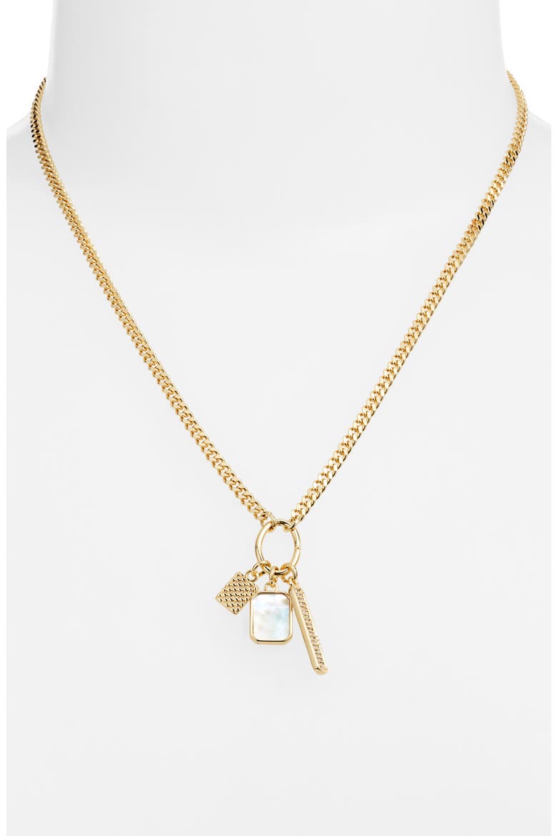 Gift Boxed Pavé Cubic Zirconia & Mother-of-Pearl Charm Necklace, Alternate, color, WHITE- CLEAR- GOLD